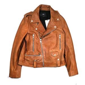 7 For all Mankind brown leather Moto Jacket